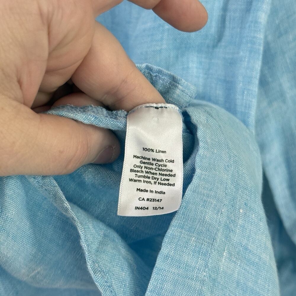 Talbots 100% Linen Button Front Shirt Small Turquoise Blue Long Roll Tab Sleeve - Picture 4 of 8